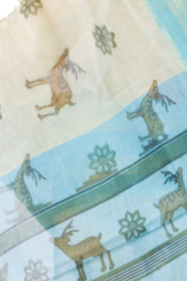 Blue Pure Cotton Sakuntala Tant Saree Print (1830)